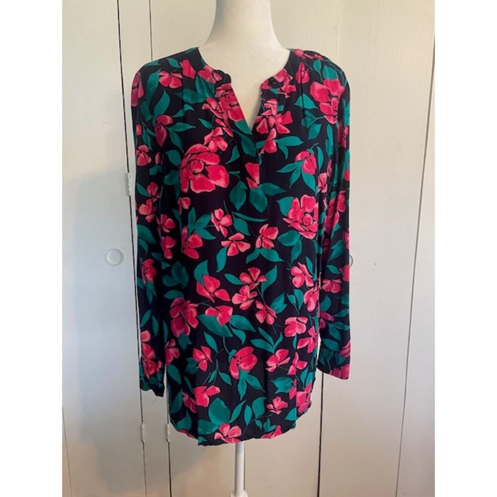 Talbots‎ Size Medium Women's Long Sleeve Pullover Blouse Black & Pink